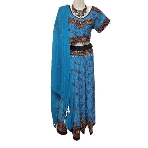 Blue Lehenga Skirt Blouse Set Indian Costume Party Indian Wedding Guest Dress - Picture 1 of 16
